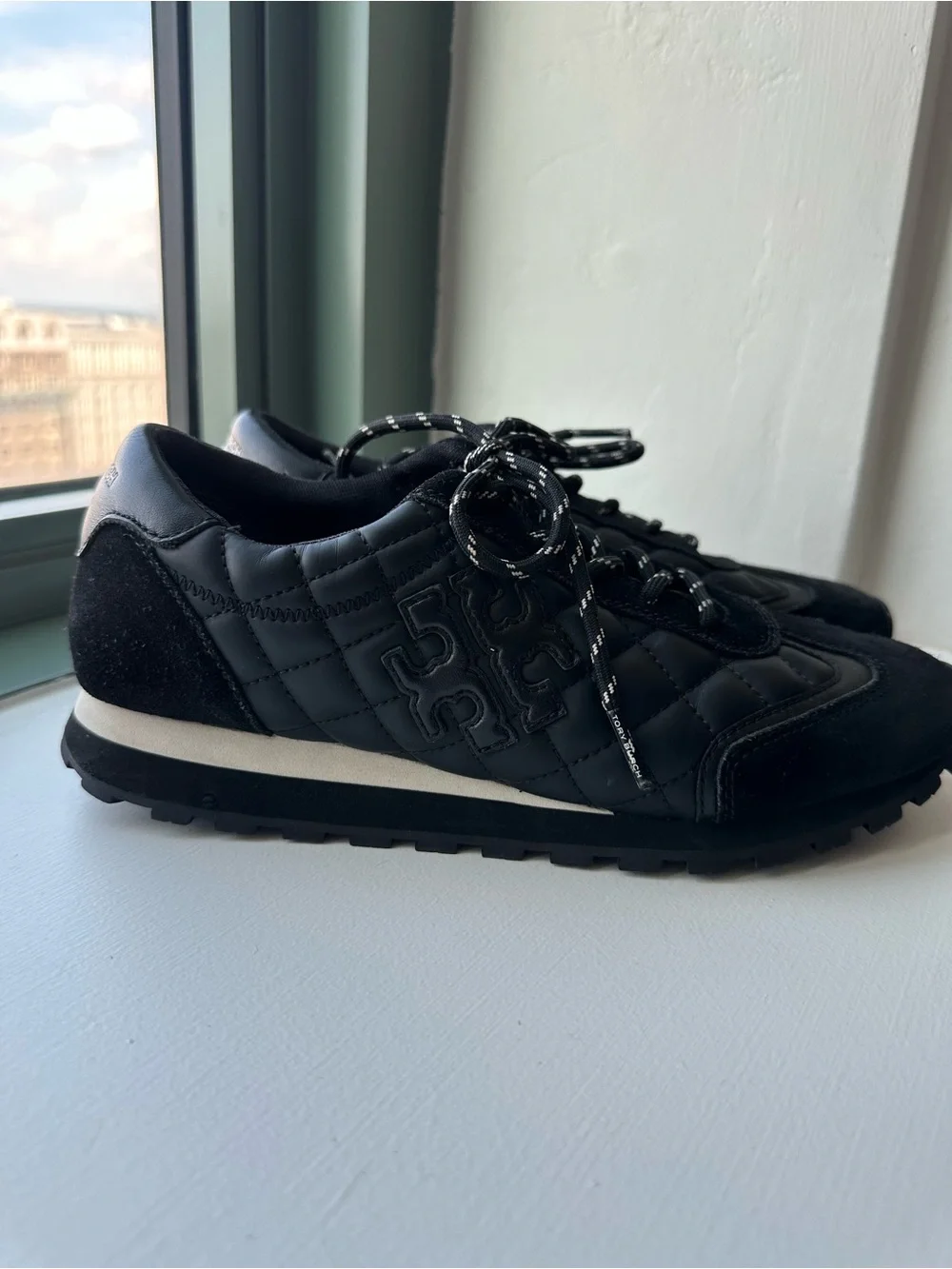 Tory Burch Black Quilted Lace-Up Sneakers with Contrast Midsole